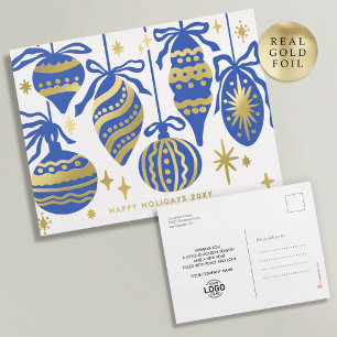 Logo Modern Navy Blue Decor White Business Gold Foil Holiday Postcard