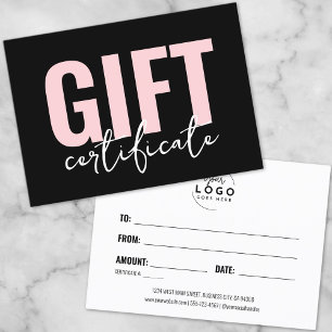 Logo Modern Pink Black Business Gift Certificate