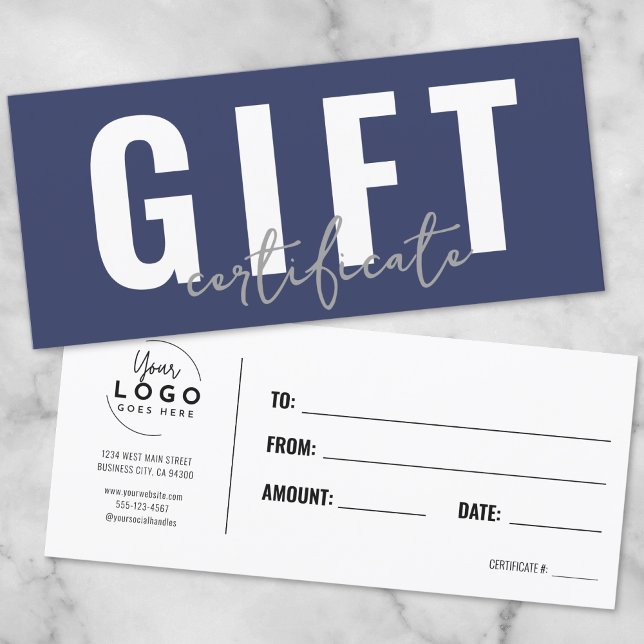 Logo Modern Script Blue Business Gift Certificate (Logo Modern Script Blue Business Gift Certificate)
