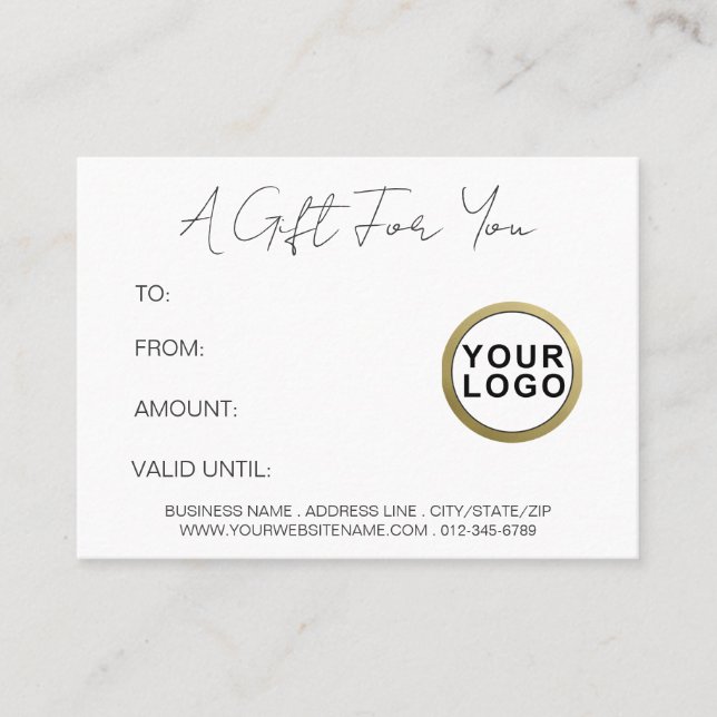 Logo Modern Simple Minimal White Gift Certificate (Front)