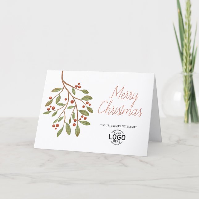 Logo Modern Simple Minimalist Mistletoe Business Holiday Card (Front)