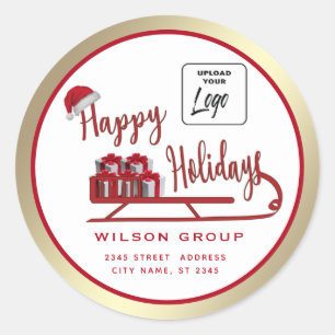 Logo Modern typography Sledge Happy Holidays  Classic Round Sticker