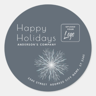 Logo modern watercolor snowflake Happy Holidays Classic Round Sticker