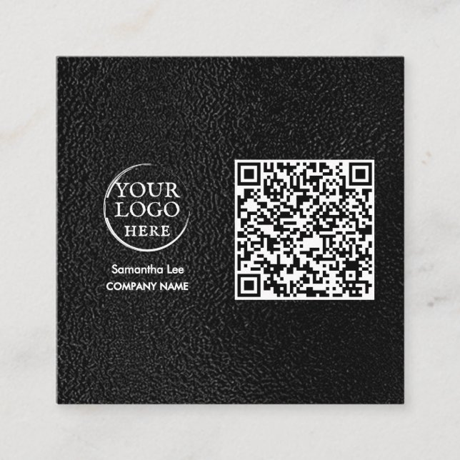 Logo moderne en cuir noir QR Code Carte de visite (Devant)