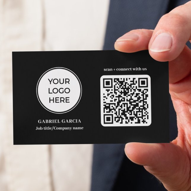 Logo moderne noir QR Code Carte de visite (Front side of card shown in 3.5 x 2.0 inch, add your company name and details on the backside.)
