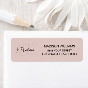 Logo Monogram Blush Pink Modern Adresse de retour