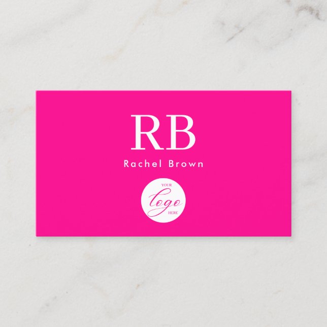 Logo Monogram Hot Pink Minimalist qr Code Business Card (Front)