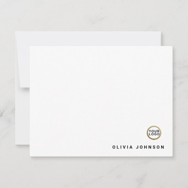 Logo Monogram Name Minimal White Flat Note Card (Front)