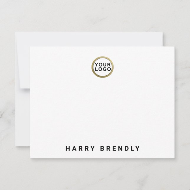 Logo Monogram Name Minimalist White Flat Note Card (Front)