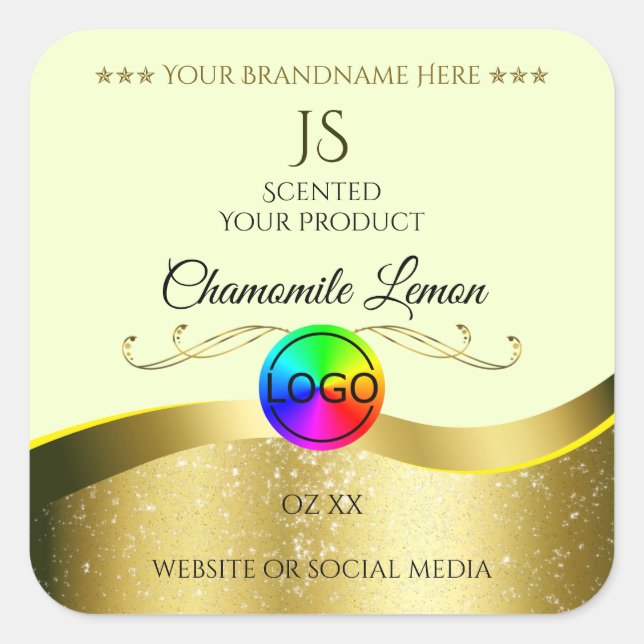 Logo Monogramme or jaune clair Wavy Étiquette de p (Devant)
