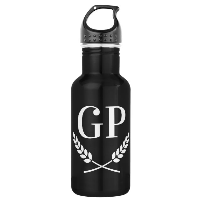 logo monogramme personnalisé bouteille d'eau noire (Devant)