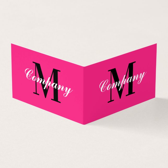 Logo monogramme rose néon plié imprimé carte de vi (Extérieur)