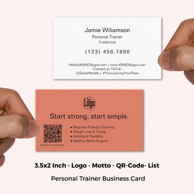 Logo Motto Services Burnt Orange Personal Trainer Business Card (3.5x2 Inch, Logo Motto Services Burnt Orange Personal Trainer Business Card)