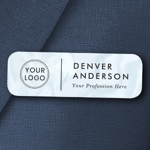 Logo, name and title modern pale gray blue marbled tag