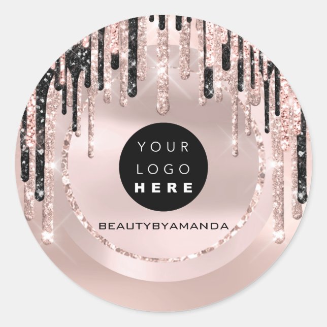 Logo Name Body Makeup Artist  Drips Rose Glitter Classic Round Sticker (Front)
