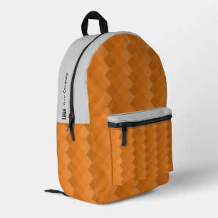 Logo Name - Earthy Tile Pattern Orange & Grey Printed Backpack