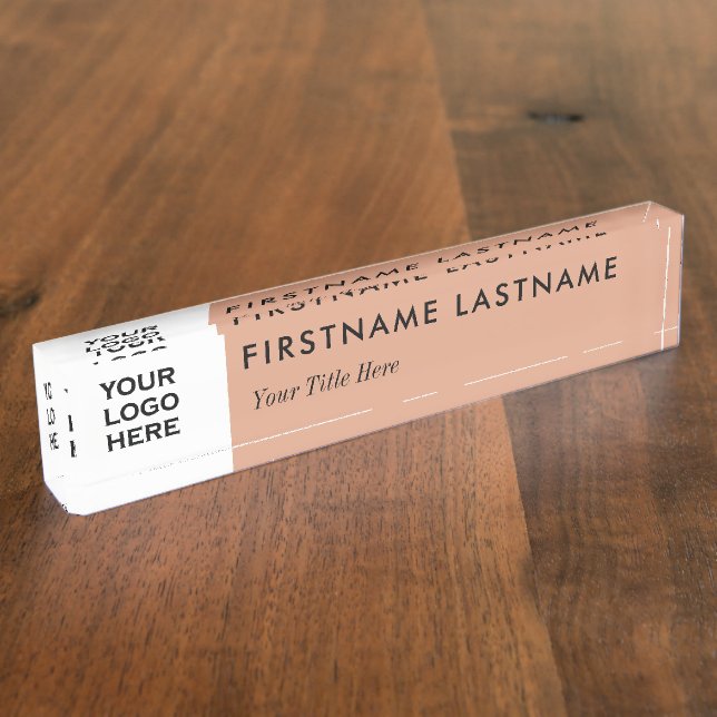 Logo & Name Elegant rose gold White Professional  Nameplate (Side)