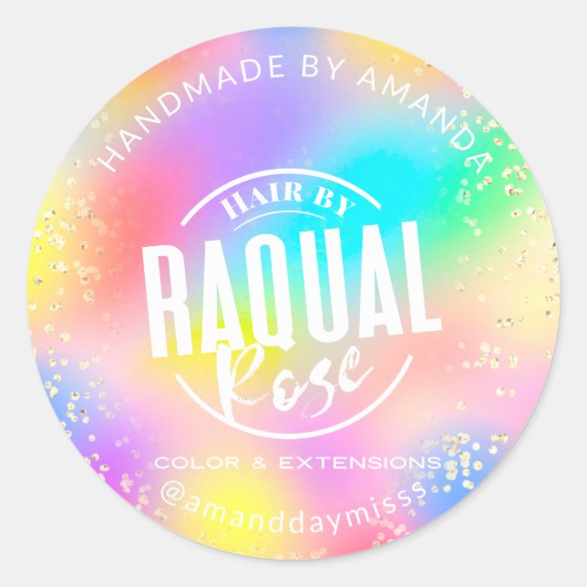 Logo  Name Gold Pink Colour Therapy Holograph Classic Round Sticker (Front)