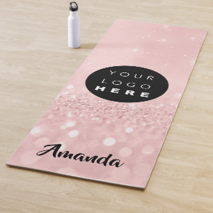Logo Name Pink Rose  Glitter Girly Gift Idea Yoga Mat