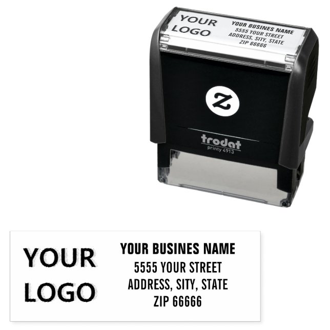 Logo Name Return Address Self-inking Stamp Example (In Situ)