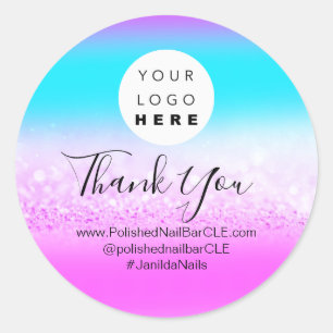 Logo Name Thank Shopping Glitter  Holograph Classic Round Sticker