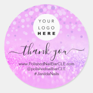 Logo Name Thank You Business Confetti Glitter Classic Round Sticker