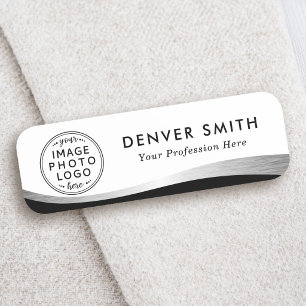 Logo name title black white faux silver gradient tag