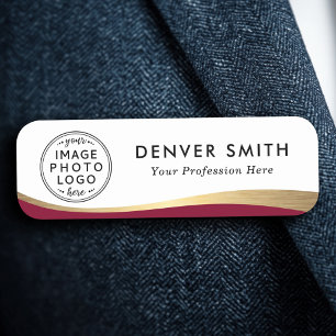 Logo name title burgundy faux golden gradient tag