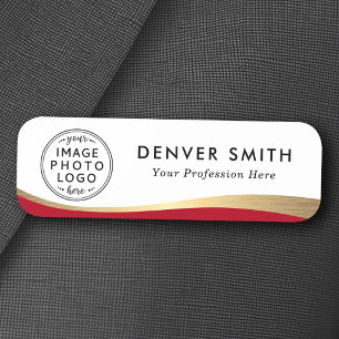 Logo name title red faux golden gradient tag