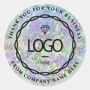 Logo Name Web Thank Business Holograph Blue Classic Round Sticker