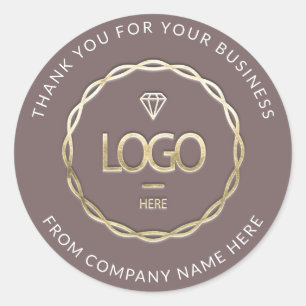Logo Name Web Thank You Business Gold Beige Rose Classic Round Sticker