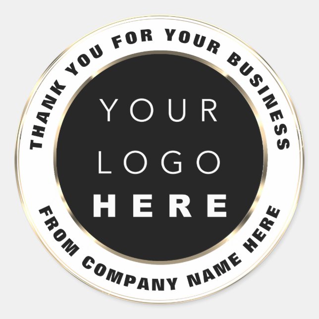 Logo Name Web Thank You Gold Faux Black White Classic Round Sticker (Front)