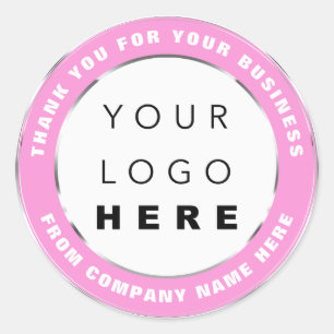 Logo Name Web Thank You Shopping Silver Pink  Classic Round Sticker