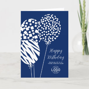 Logo Navy Blue Balloons Corporate Birthday Card