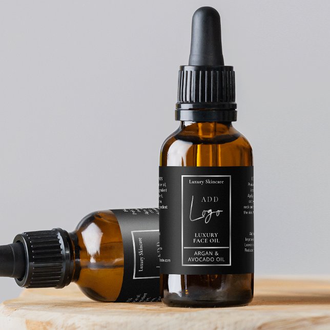 Logo Noir & Argent 1 OZ Étiquette de bouteille à g (Elegant black and silver 1 OZ cosmetic bottle wraparound label *verify size*)