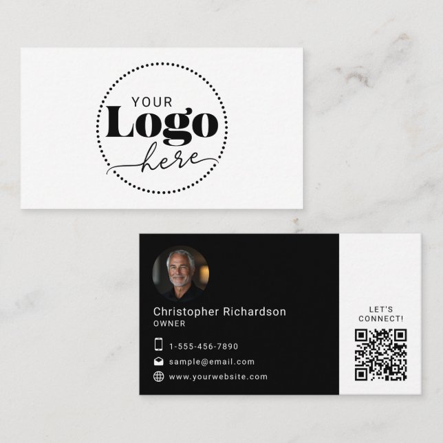 Logo noir blanc Photo QR Code Carte de visite (Devant / Derrière)