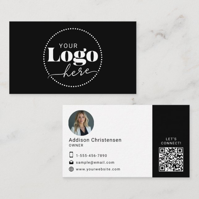 Logo noir blanc Photo QR Code Carte de visite (Devant / Derrière)