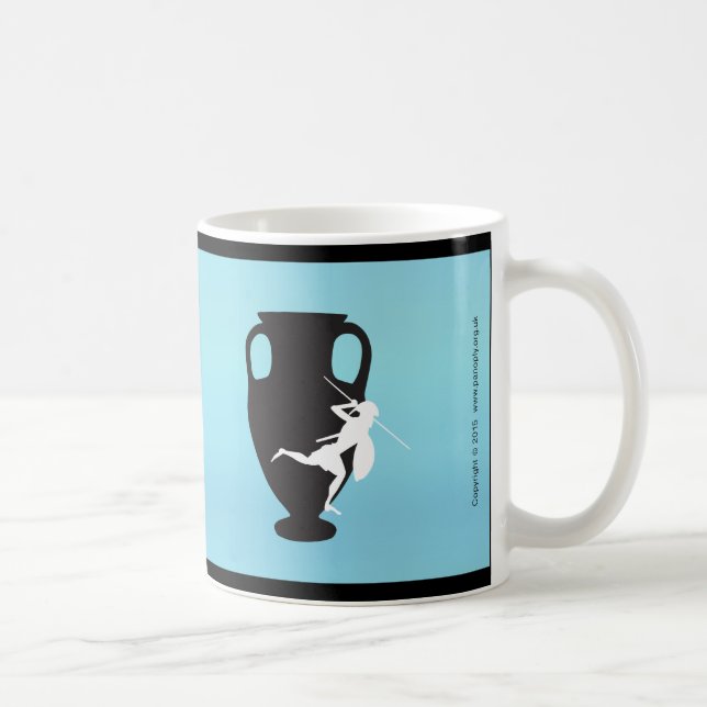 Logo noir de panoplie sur une tasse bleue (Droite)