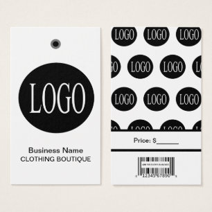 Logo noir et blanc avec étiquettes de prix à code-