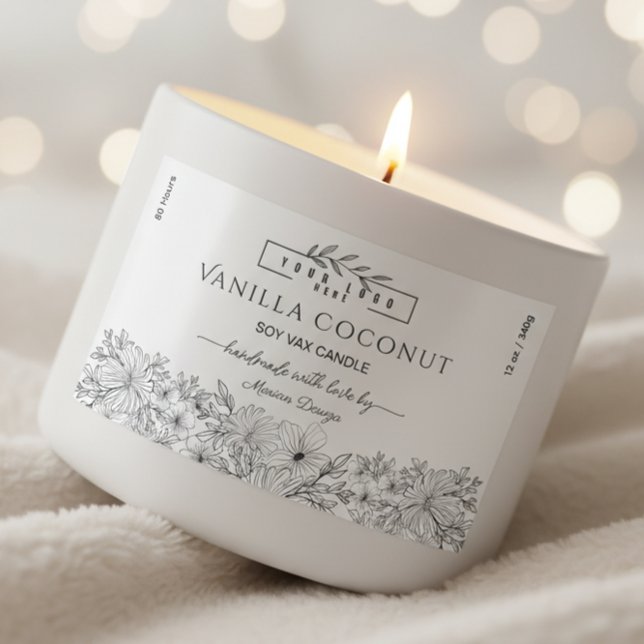 Logo noir et blanc Floral Candle Étiquette (Créateur téléchargé)