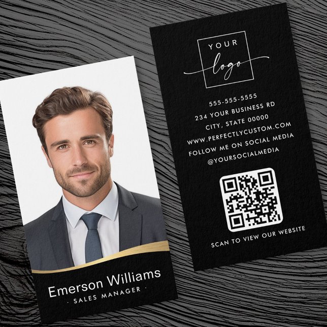 Logo noir fausse onde dorée Logo photo code QR (Logo black faux golden wave Photo logo QR code)
