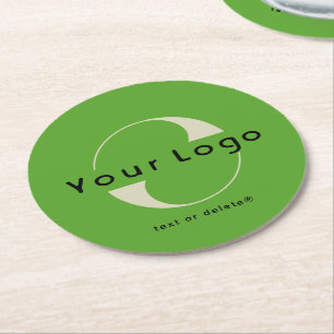 Logo on Olive Green + Black Text Company Business Round Paper Coaster