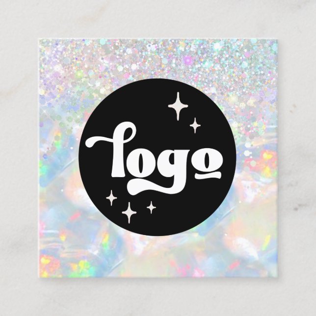logo opal faux glitter square business card (Front)