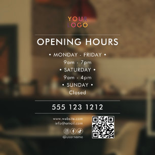 Logo Open Hours QR Code Business Window Cling