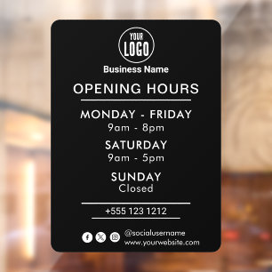 Logo Open Hours Social Media Business Window Cling