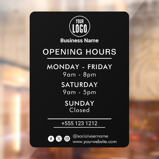 Logo Open Hours Social Media Business Window Cling (Sheet 2)