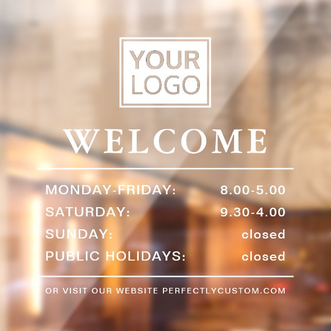 Logo opening hours welcome white text transparent window cling (Sheet 2)