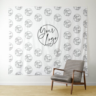 Logo Pattern Black & White Business Event Booth Tapestry