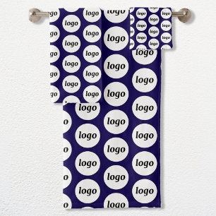 Logo Pattern Business Branding Navy Blue Bath Towel Set