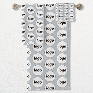 Logo Pattern Business Branding Powder Blue Bath Towel Set